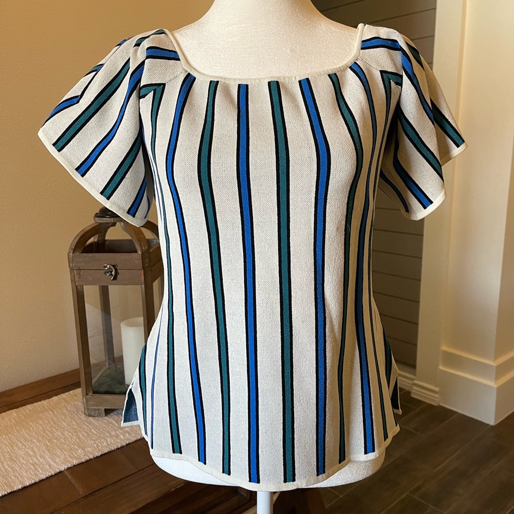 Ann Taylor Blue and Green Striped Blouse